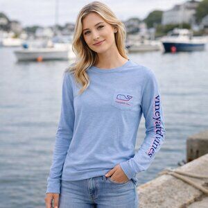 Vineyard Vines Long Sleeve Pocket Tee Small Blue Whale Logo
